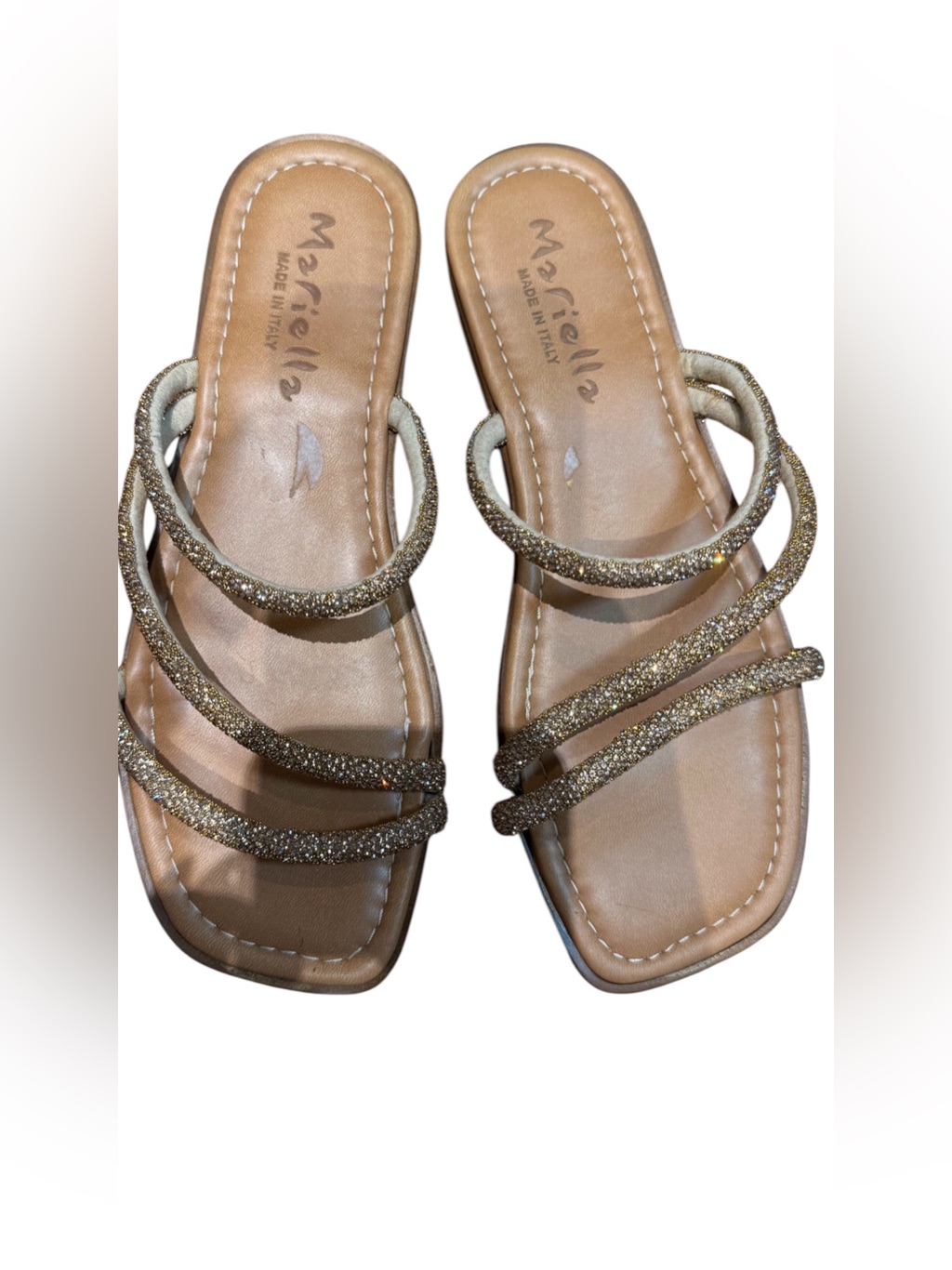 Mariella Metallic Gold TripleStrap Slide Sandals